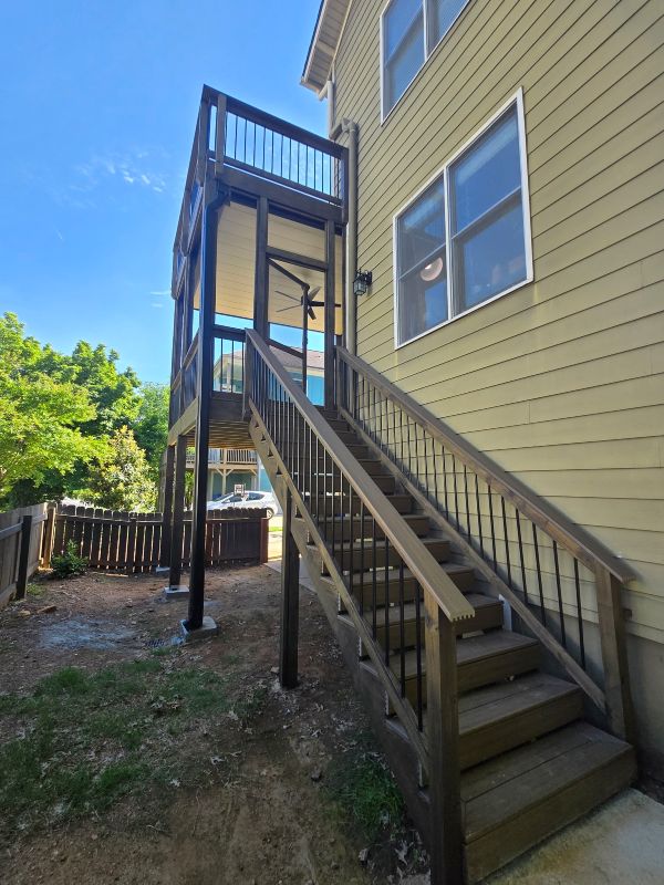Deck stairs and railing for a Dunwoody Georgia outdoor living project