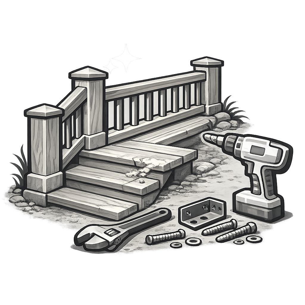 Deck stairs and railing repair icon